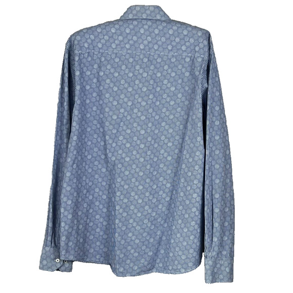 Bugatchi Uomo Shirt Men's L Blue Check Button Up Collared Long Sleeve Shaped Fit - Picture 2 of 9